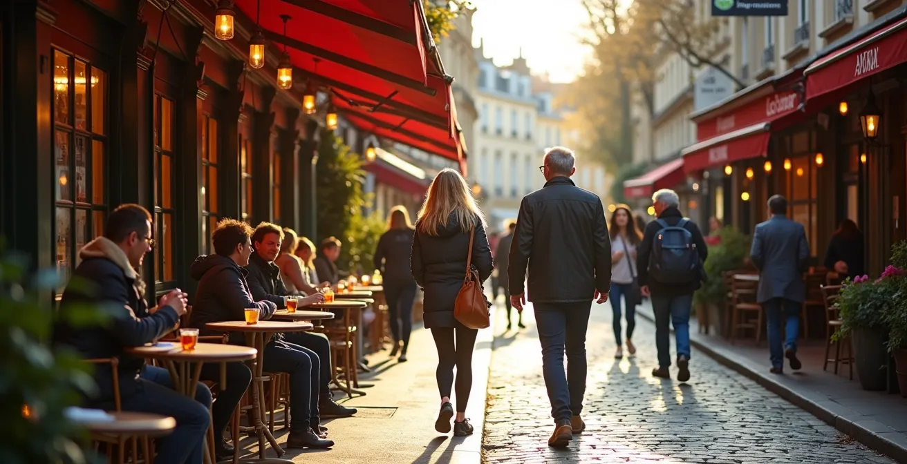 Scenic street view of a vibrant Parisian neighborhood discovered after bus tour